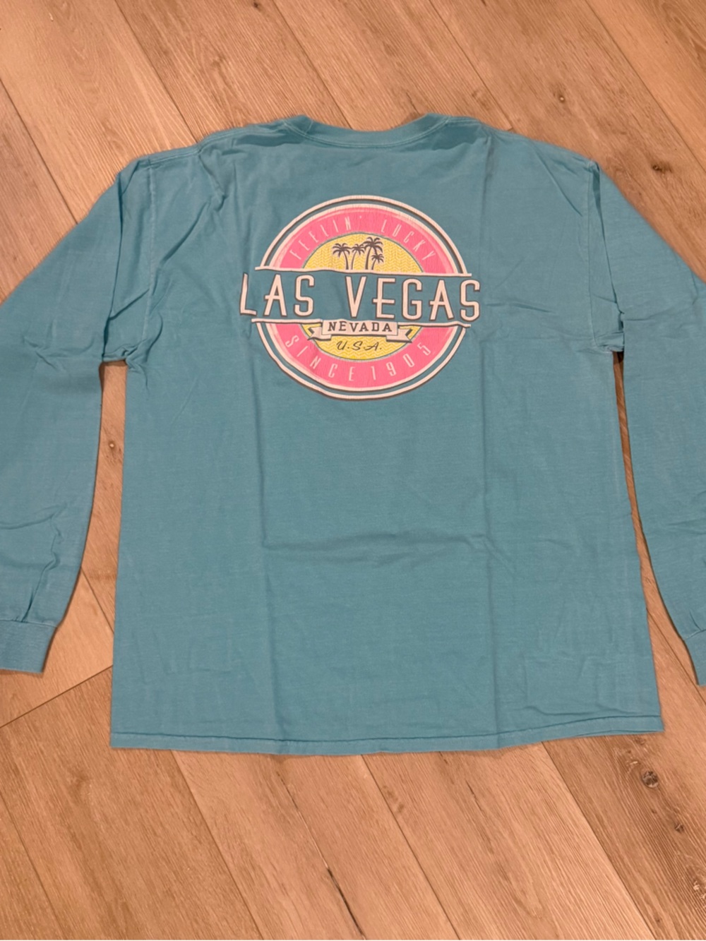 Las Vegas Turquoise Long Sleeve Graphic Tee